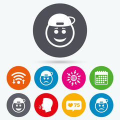 Rapper smile face icons. Happy, sad, cry.