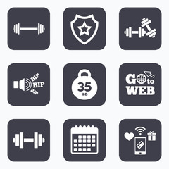 Dumbbells icons. Fitness sport symbols.