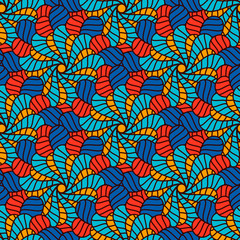 Hand drawn seamless pattern with floral elements. Colorful ethnic background.