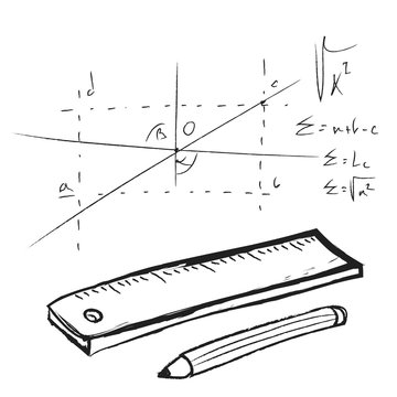 doodle plastic ruler and pencil
