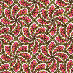 Hand drawn seamless pattern with floral elements. Colorful ethnic background.