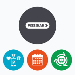 Webinar with arrow sign icon. Web study symbol.