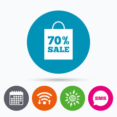 70 percent sale bag tag sign icon.