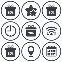 Sale gift box tag icons. Discount symbols.