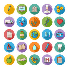 Medical kit icon.Vector Health care doddle icons  set in flat style with long shadow.