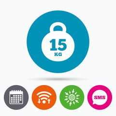 Weight sign icon. 15 kilogram (kg). Sport symbol
