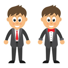 cartoon man in dark costume with tie set