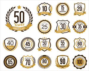 Set of Golden Anniversary Badges. Set of Golden Anniversary Signs.
Gold.