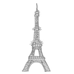 Zentangle stylized Eiffel tower vector doodle.