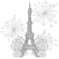 Zentangle stylized Eiffel tower Hand Drawn vector illustration. Sketch for tattoo or makhenda. France collection.Boho style