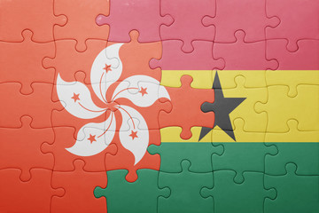 puzzle with the national flag of ghana and hong kong