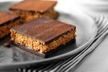 Few delicious chocolate cakes, closeup