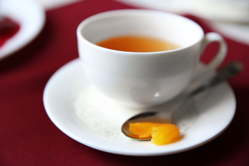 Cup of tea on table in cafe or restaurant