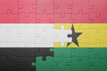 puzzle with the national flag of ghana and yemen