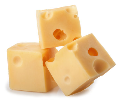 cubes of cheese isolated on white background