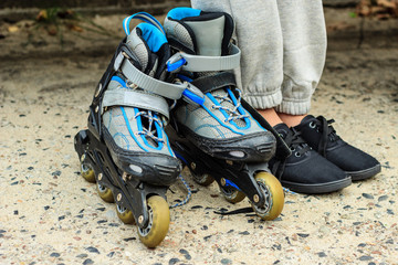 Woman with roller skates outdoor.