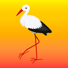 Vector stork on orange background