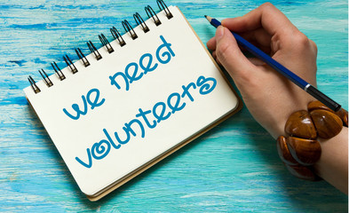 we need volunteers  quotes word conceptual labels for postcards, business ideas, announcements,...