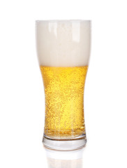 Glass of light beer, isolated on white