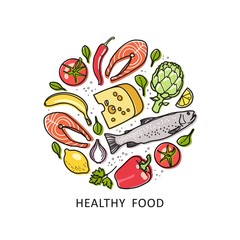 Healthy food. Organic meals. linear style - design elements set for info graphic, websites and print media. Vector illustration.