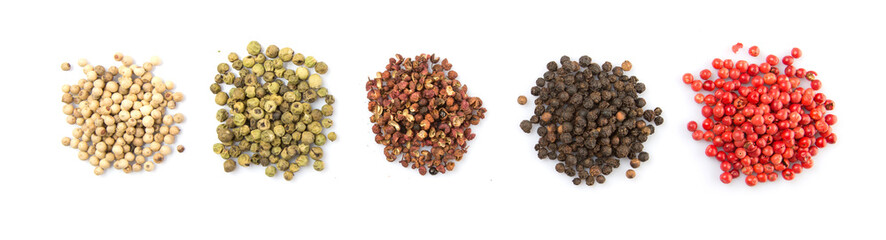 Mix peppercorn variety over white background
