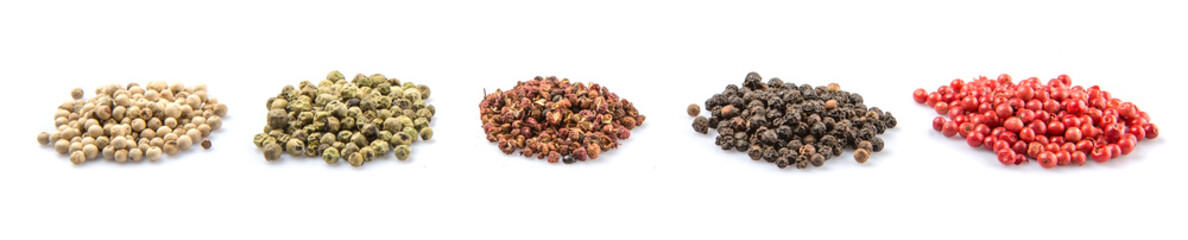 Mix peppercorn variety over white background