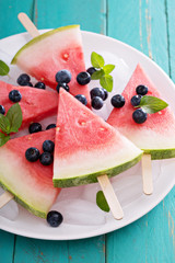 Watermelon popsicles with blueberry