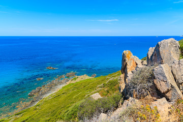 Fototapeta na wymiar A view of beautiful coast of Corsica island from Cape de la Parata, France