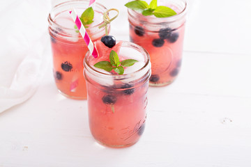 Watermelon lemonade with blueberries
