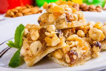 Dessert with nuts and honey