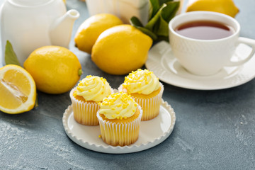 Lemon cupcakes with bright yellow frosting