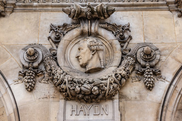 Opera National de Paris details (Garnier Palace, 1875), France.