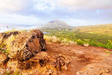 River valley at sunrise at Makapuu point, Hawaii