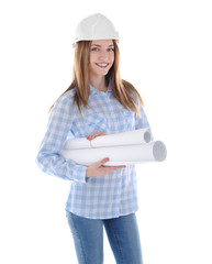 Woman architect isolated on white