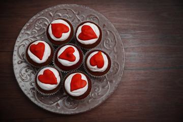 Cupcakes on a plate, top view