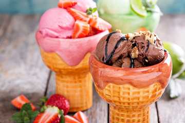 Variety of ice cream in bowls