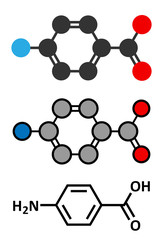 4-aminobenzoic acid (PABA, aminobenzoate) molecule.