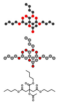 Acetyl tributyl citrate (ATBC) plasticizer molecule. 