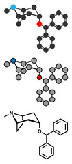 Benzatropine (benztropine) anticholinergic drug molecule.