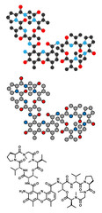 Dactinomycin (actinomycin D) cancer chemotherapy drug molecule.