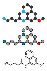 Primaquine malaria drug molecule.