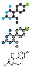 Pyrimethamine malaria drug molecule. 