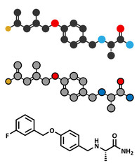 Safinamide Parkinson's disease drug molecule.