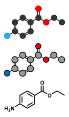 Benzocaine local anesthetic drug molecule.