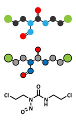 Carmustine (BCNU) cancer chemotherapy drug molecule.