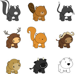 sweet kawaii baby animals cartoon collection set in vector format