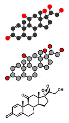 Prednisone corticosteroid drug molecule.