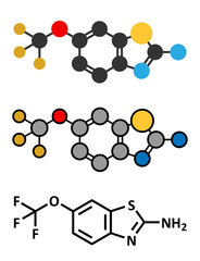 Riluzole amyotrophic lateral sclerosis (ALS) drug molecule.