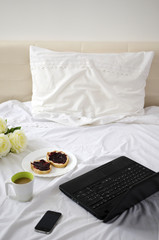 Breakfast and work in bed