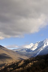 Sunset over mountain valley in Sochi